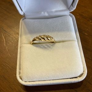 10k yellow gold twisted dome croissant ring - that’s been cut AKB initials
